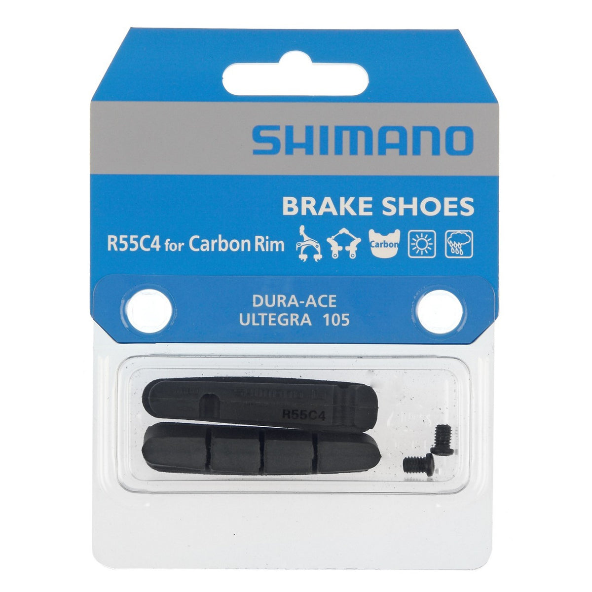 Shimano R55C4 bremsesko til kassettype og festebolter for karbonfelger (par)