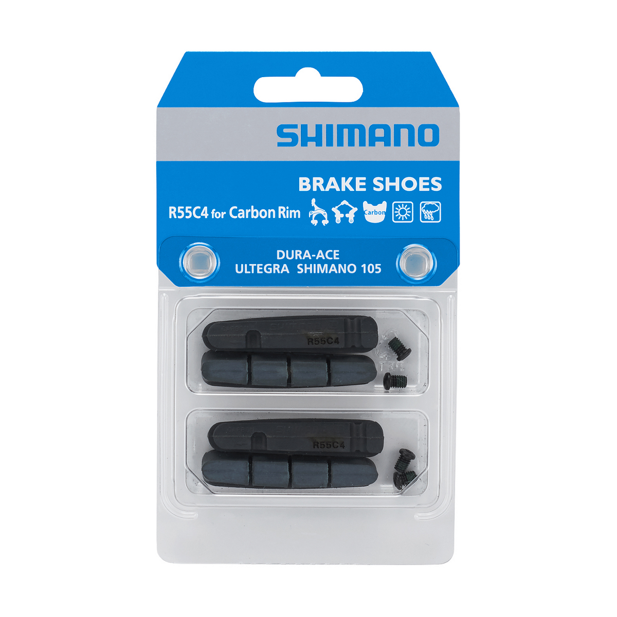 Shimano R55C4 bremsesko til kassettype og festebolter for karbonfelger (2 par)